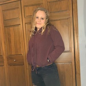 Tommy Hilfiger Maroon Zip Up Cropped Hoodie